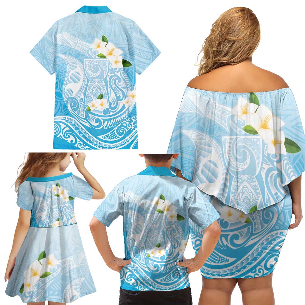 Guam Fishhook Mix Guasali Flowers Family Matching Off Shoulder Short Dress and Hawaiian Shirt Dreaming Turquoise