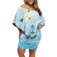 Guam Fishhook Mix Guasali Flowers Family Matching Off Shoulder Short Dress and Hawaiian Shirt Dreaming Turquoise