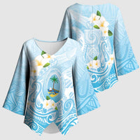 Guam Fishhook Mix Guasali Flowers Kimono Sleeve Blouse Dreaming Turquoise