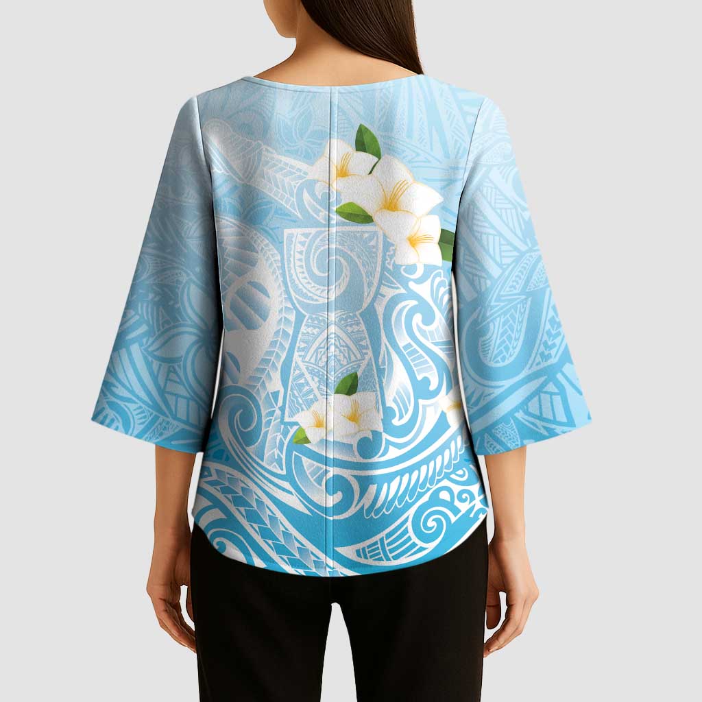 Guam Fishhook Mix Guasali Flowers Kimono Sleeve Blouse Dreaming Turquoise