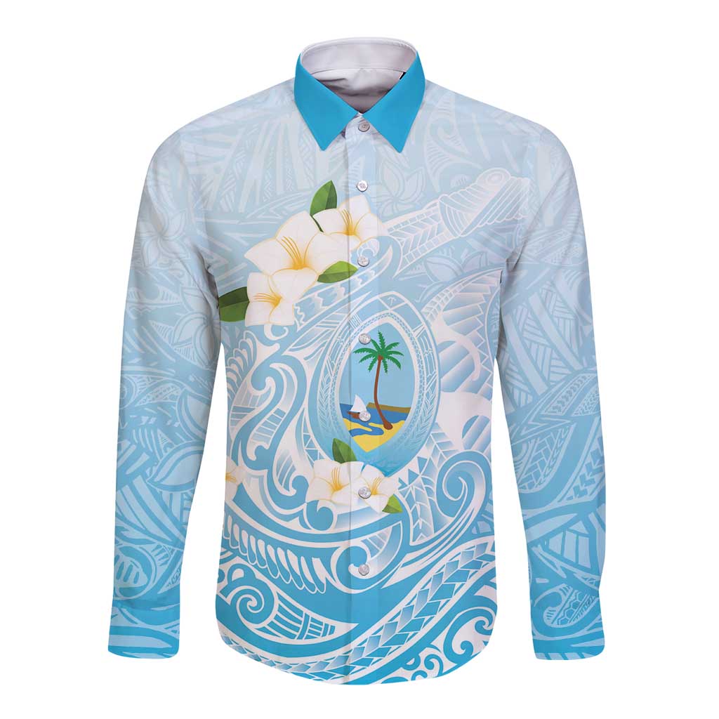 Guam Fishhook Mix Guasali Flowers Long Sleeve Button Shirt Dreaming Turquoise