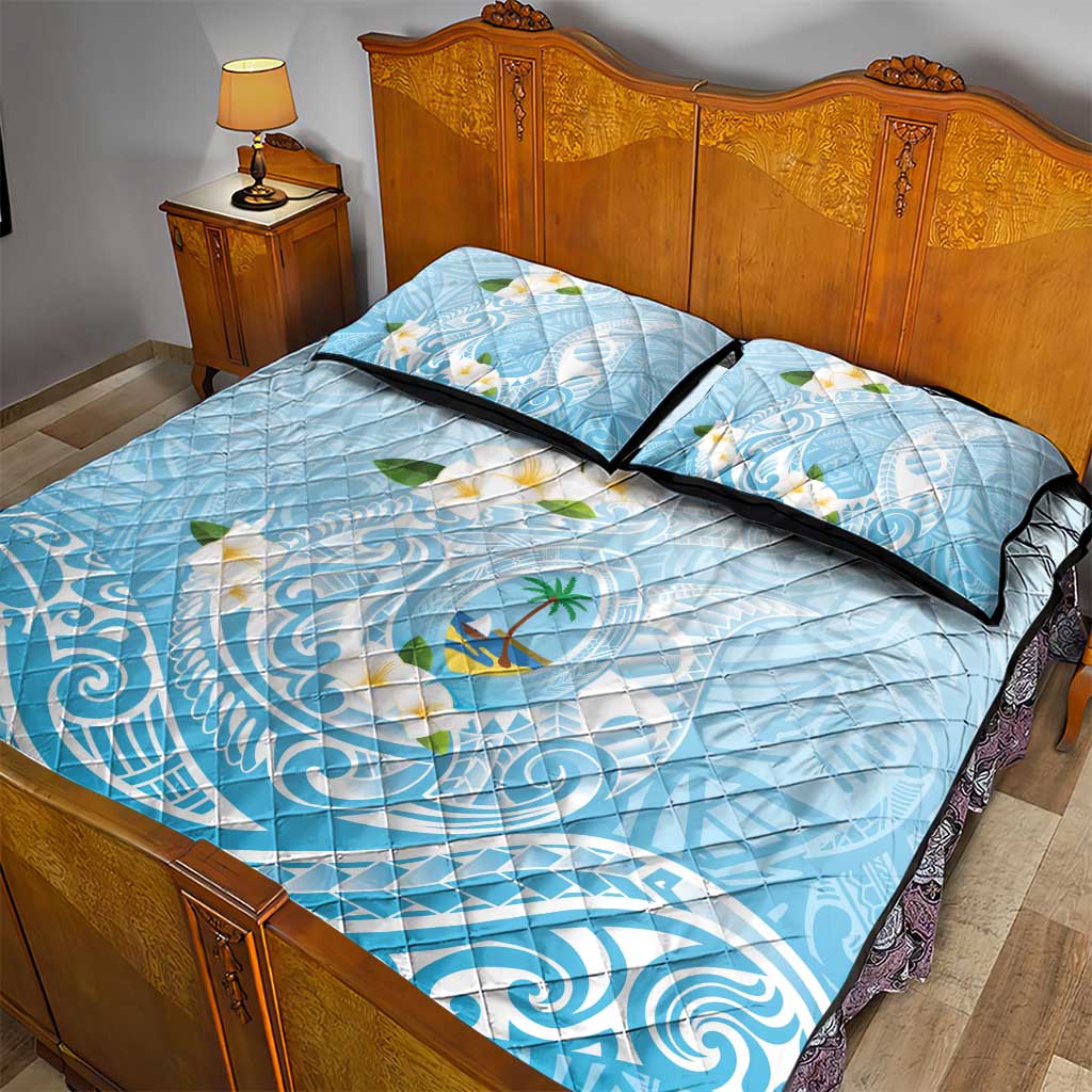 Guam Fishhook Mix Guasali Flowers Quilt Bed Set Dreaming Turquoise