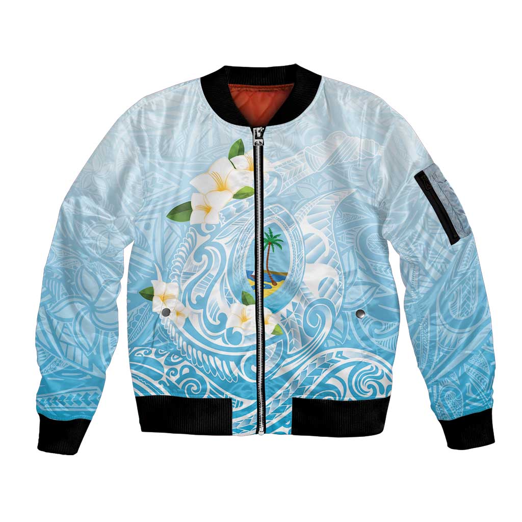 Guam Fishhook Mix Guasali Flowers Sleeve Zip Bomber Jacket Dreaming Turquoise