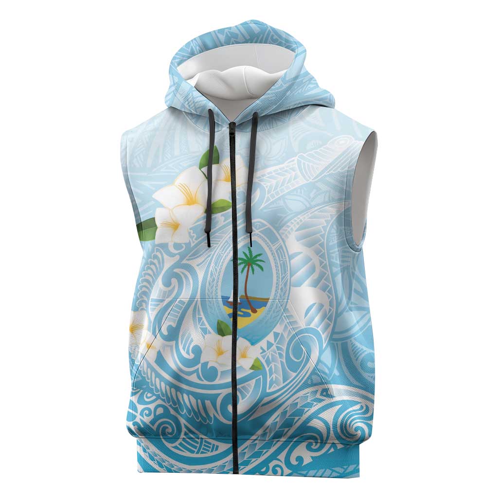 Guam Fishhook Mix Guasali Flowers Sleeveless Zip Hoodie Dreaming Turquoise LT7 Turquoise - Polynesian Pride