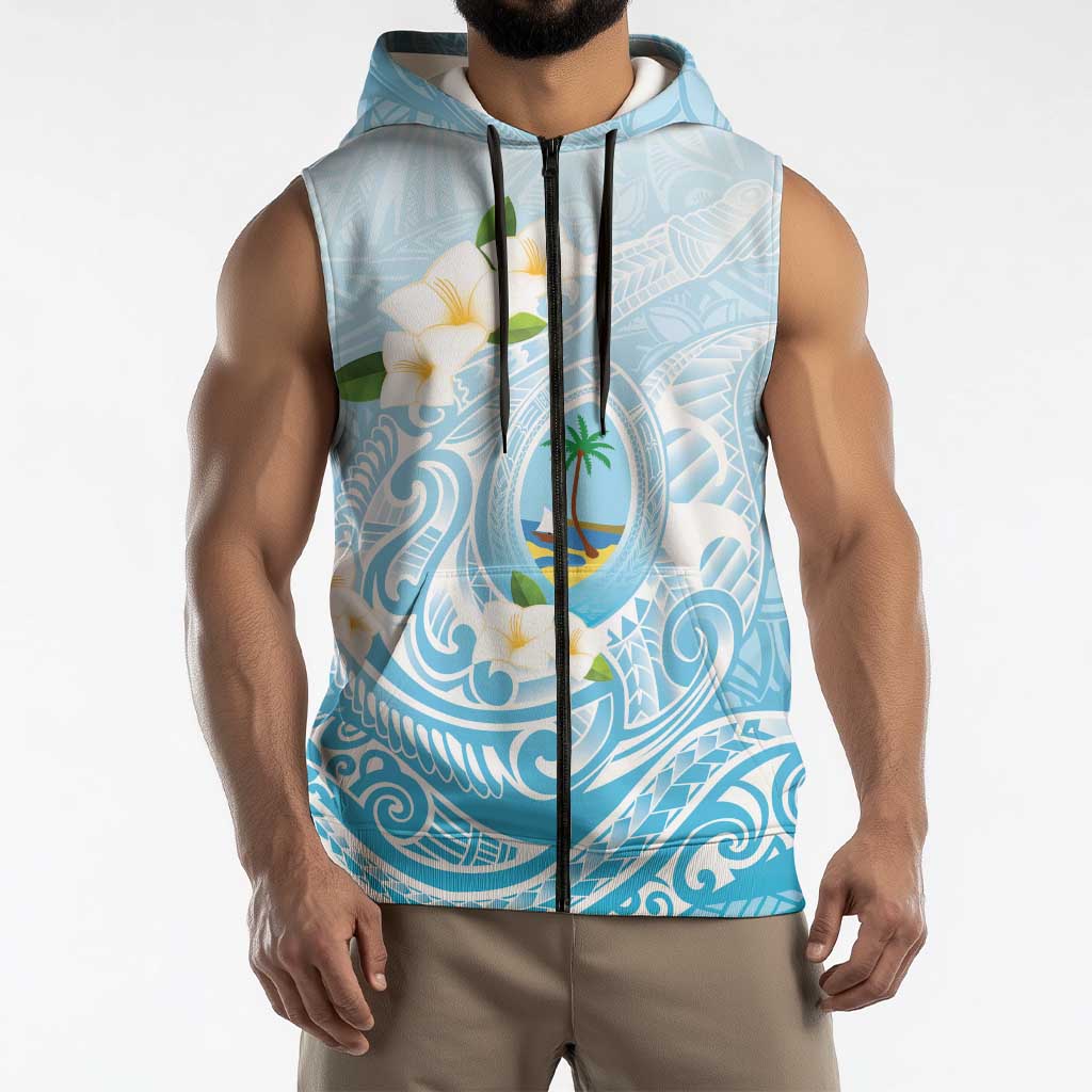 Guam Fishhook Mix Guasali Flowers Sleeveless Zip Hoodie Dreaming Turquoise LT7 - Polynesian Pride