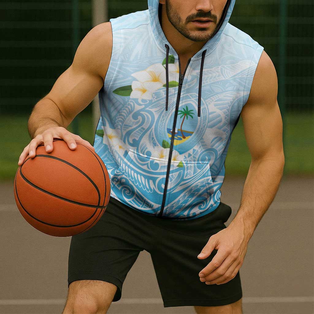 Guam Fishhook Mix Guasali Flowers Sleeveless Zip Hoodie Dreaming Turquoise LT7 - Polynesian Pride