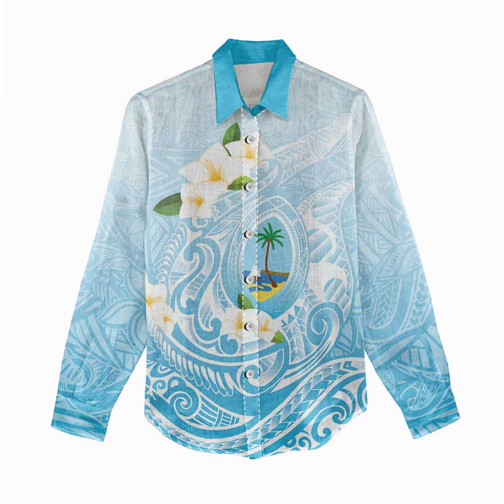 Guam Fishhook Mix Guasali Flowers Women Casual Shirt Dreaming Turquoise