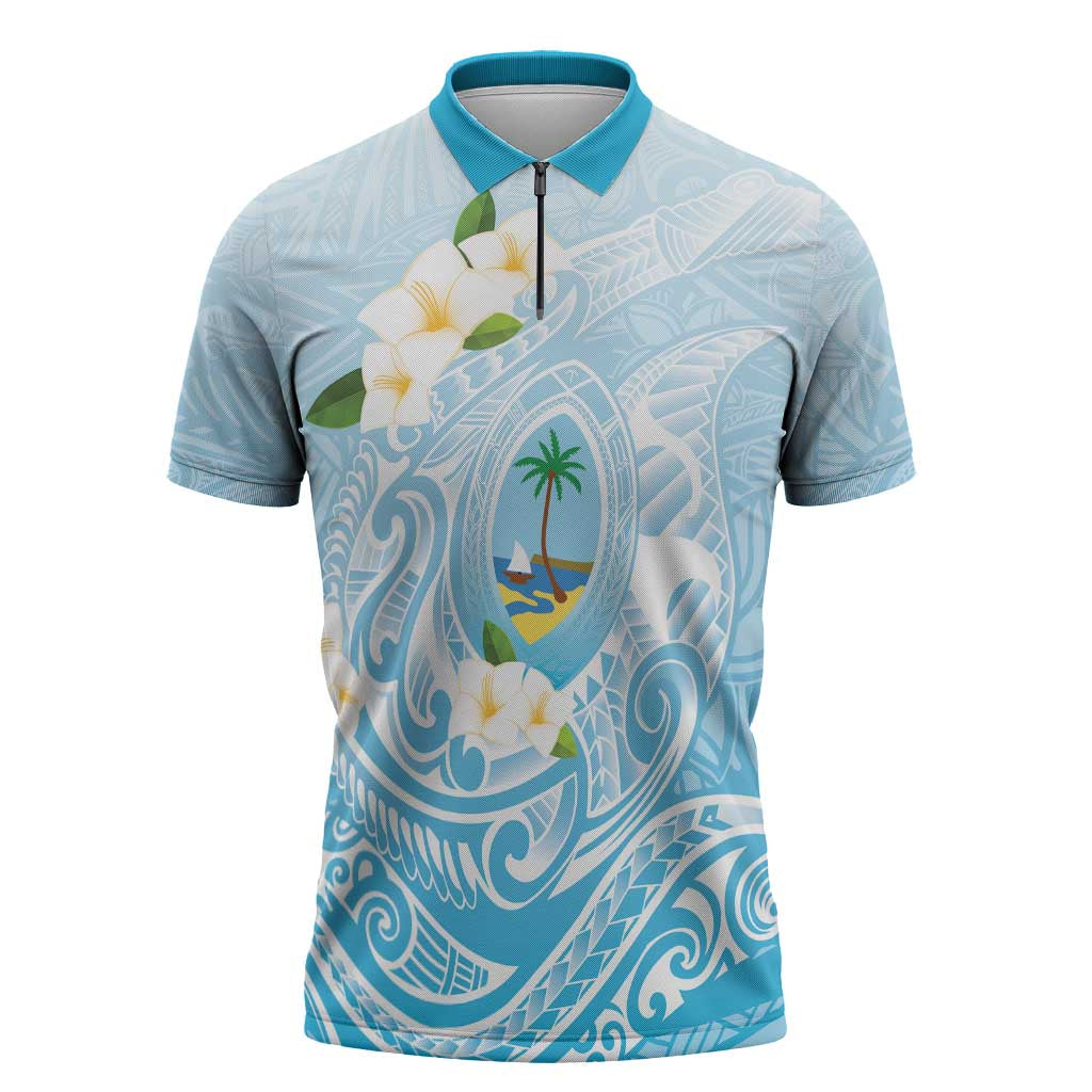 Guam Fishhook Mix Guasali Flowers Zipper Polo Shirt Dreaming Turquoise LT7 Turquoise - Polynesian Pride