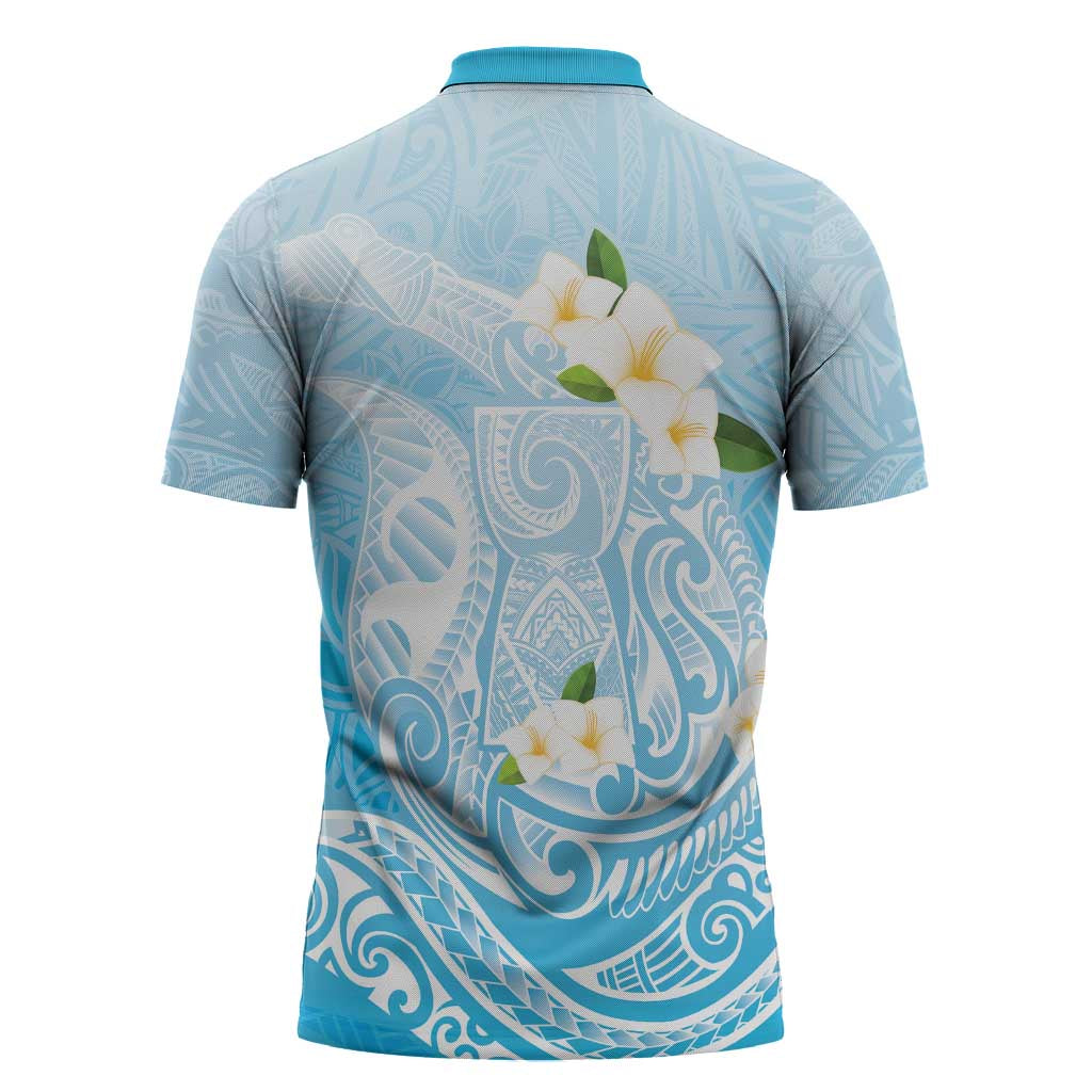 Guam Fishhook Mix Guasali Flowers Zipper Polo Shirt Dreaming Turquoise LT7 - Polynesian Pride