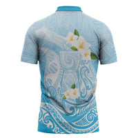 Guam Fishhook Mix Guasali Flowers Zipper Polo Shirt Dreaming Turquoise LT7 - Polynesian Pride