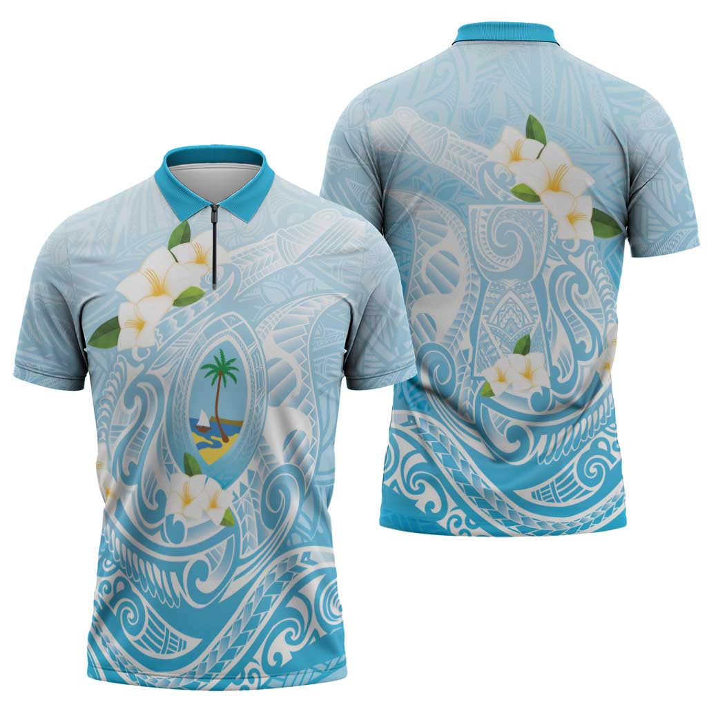 Guam Fishhook Mix Guasali Flowers Zipper Polo Shirt Dreaming Turquoise LT7 - Polynesian Pride