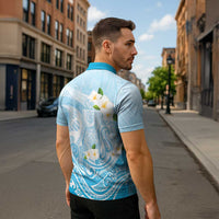 Guam Fishhook Mix Guasali Flowers Zipper Polo Shirt Dreaming Turquoise LT7 - Polynesian Pride