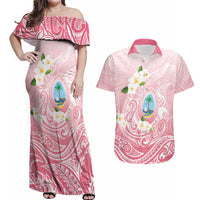 Guam Fishhook Mix Guasali Flowers Couples Matching Off Shoulder Maxi Dress and Hawaiian Shirt Dreaming Coral