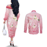 Guam Fishhook Mix Guasali Flowers Couples Matching Off The Shoulder Long Sleeve Dress and Long Sleeve Button Shirt Dreaming Coral