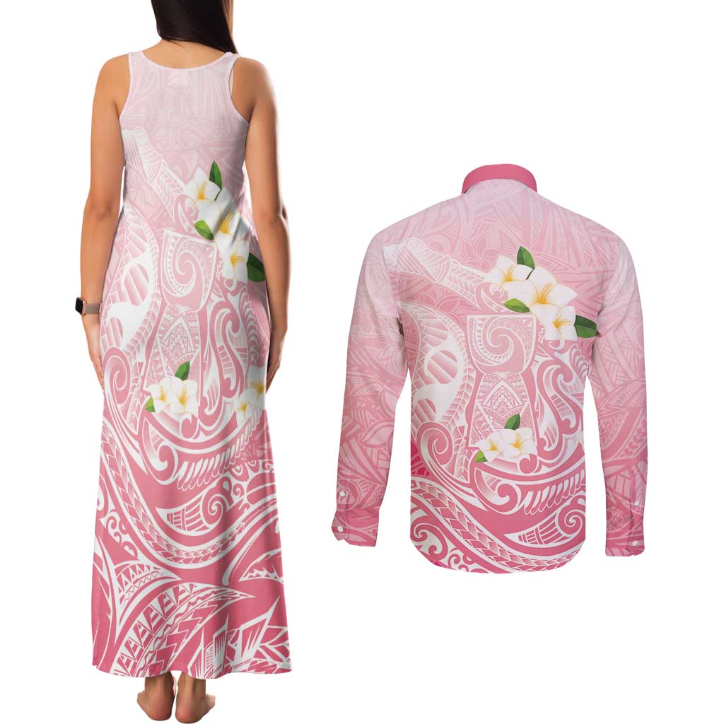 Guam Fishhook Mix Guasali Flowers Couples Matching Tank Maxi Dress and Long Sleeve Button Shirt Dreaming Coral