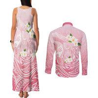 Guam Fishhook Mix Guasali Flowers Couples Matching Tank Maxi Dress and Long Sleeve Button Shirt Dreaming Coral
