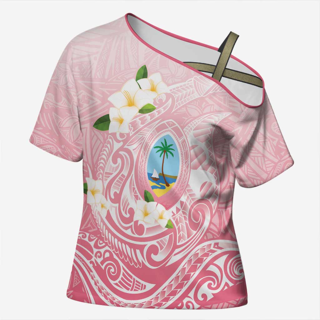 Guam Fishhook Mix Guasali Flowers Cross Shoulder Shirt Dreaming Coral LT7 Female Pink - Polynesian Pride