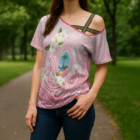 Guam Fishhook Mix Guasali Flowers Cross Shoulder Shirt Dreaming Coral LT7 - Polynesian Pride