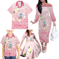 Guam Fishhook Mix Guasali Flowers Family Matching Off The Shoulder Long Sleeve Dress and Hawaiian Shirt Dreaming Coral