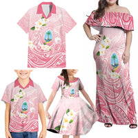Guam Fishhook Mix Guasali Flowers Family Matching Off Shoulder Maxi Dress and Hawaiian Shirt Dreaming Coral