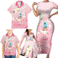 Guam Fishhook Mix Guasali Flowers Family Matching Short Sleeve Bodycon Dress and Hawaiian Shirt Dreaming Coral