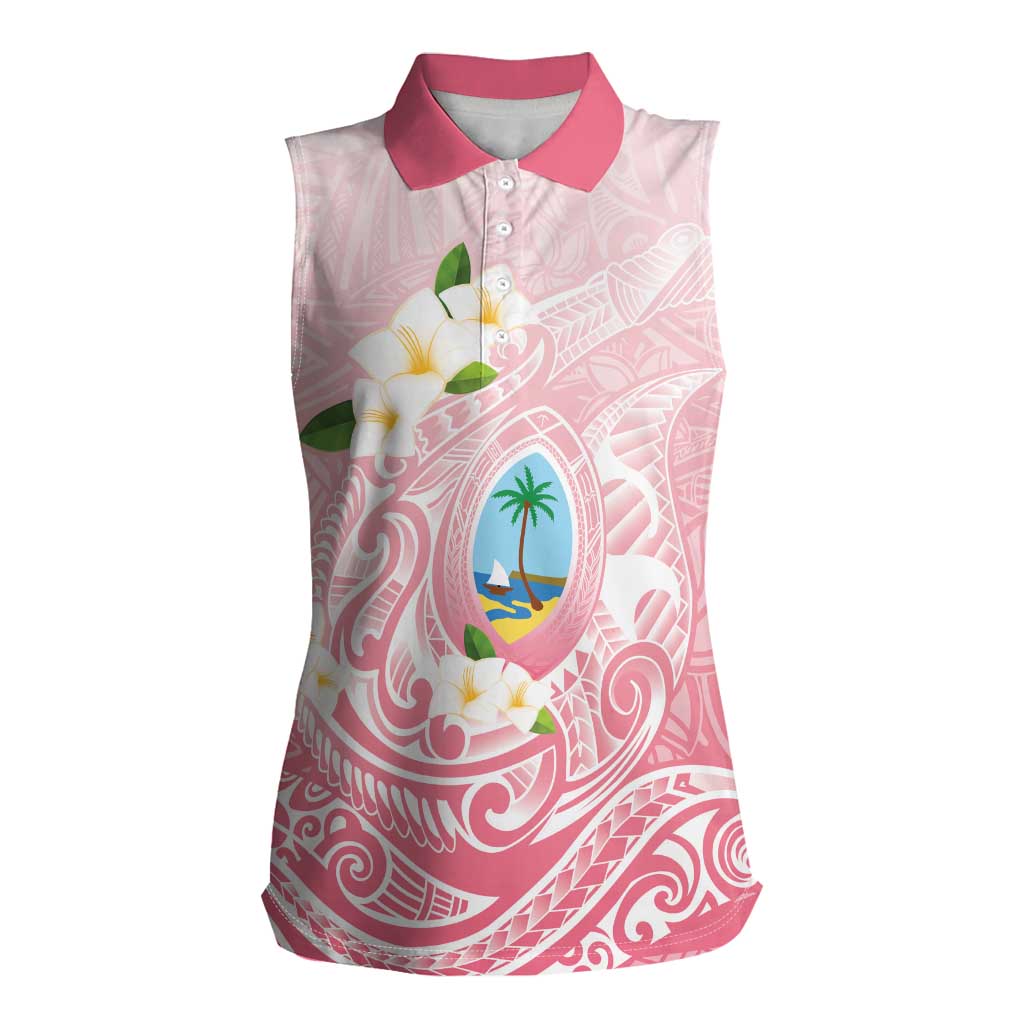 Guam Fishhook Mix Guasali Flowers Women Sleeveless Polo Shirt Dreaming Coral LT7 Female Pink - Polynesian Pride