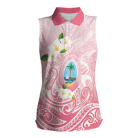 Guam Fishhook Mix Guasali Flowers Women Sleeveless Polo Shirt Dreaming Coral LT7 Female Pink - Polynesian Pride