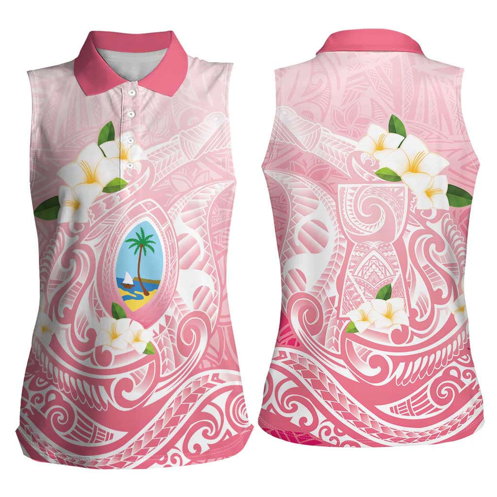 Guam Fishhook Mix Guasali Flowers Women Sleeveless Polo Shirt Dreaming Coral LT7 - Polynesian Pride