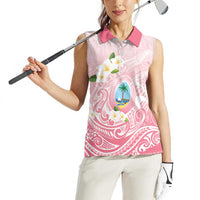 Guam Fishhook Mix Guasali Flowers Women Sleeveless Polo Shirt Dreaming Coral LT7 - Polynesian Pride