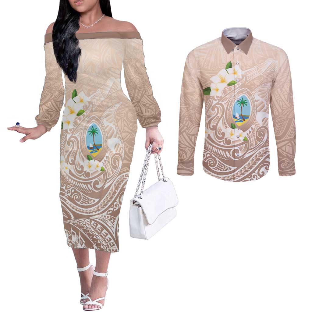 Guam Fishhook Mix Guasali Flowers Couples Matching Off The Shoulder Long Sleeve Dress and Long Sleeve Button Shirt Dreaming Hazel
