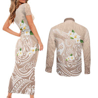 Guam Fishhook Mix Guasali Flowers Couples Matching Short Sleeve Bodycon Dress and Long Sleeve Button Shirt Dreaming Hazel LT7 - Polynesian Pride