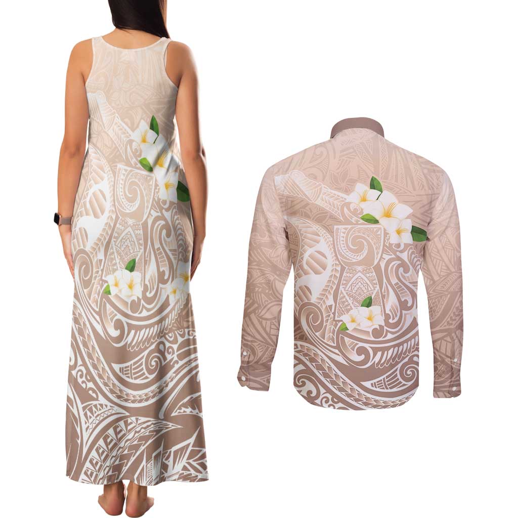 Guam Fishhook Mix Guasali Flowers Couples Matching Tank Maxi Dress and Long Sleeve Button Shirt Dreaming Hazel LT7 - Polynesian Pride