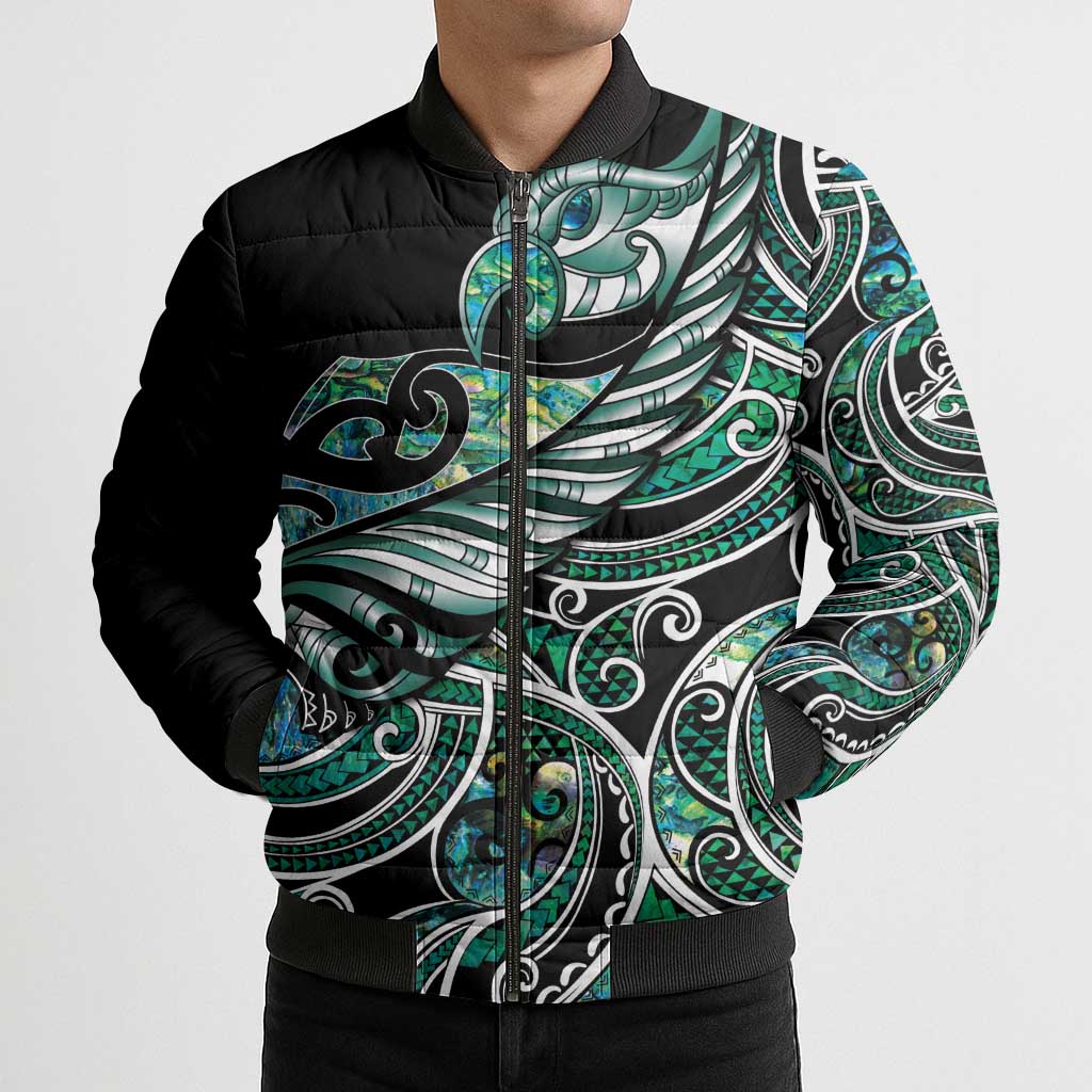 Maori Matariki - Manaia Bomber Puffer Jacket Emerald Paua Shell