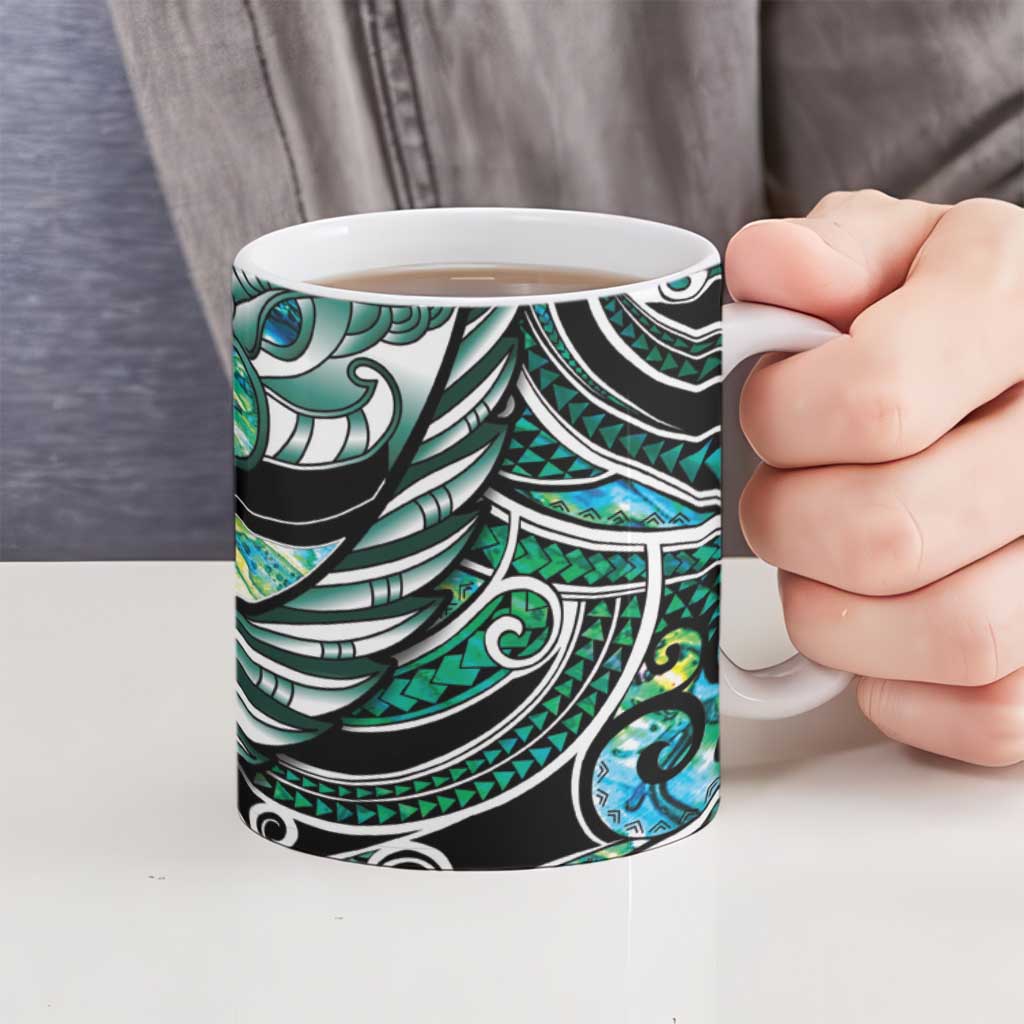 Maori Matariki - Manaia Ceramic Mug Emerald Paua Shell