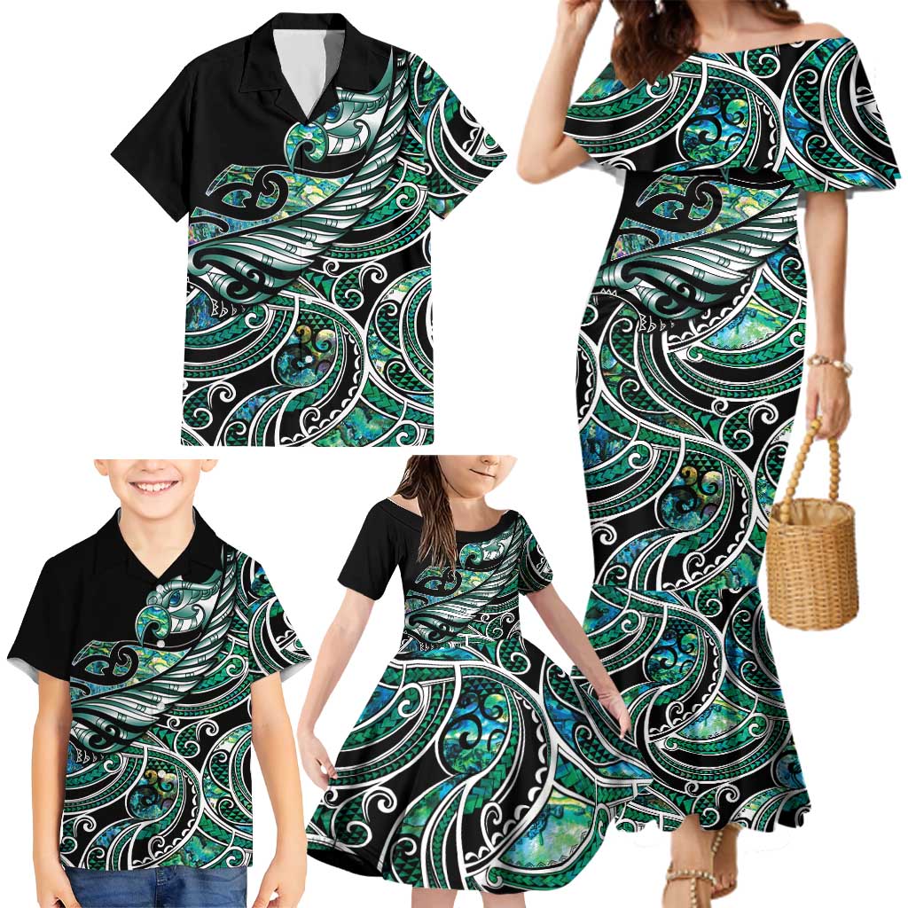 Maori Matariki - Manaia Family Matching Mermaid Dress and Hawaiian Shirt Emerald Paua Shell LT7 - Polynesian Pride
