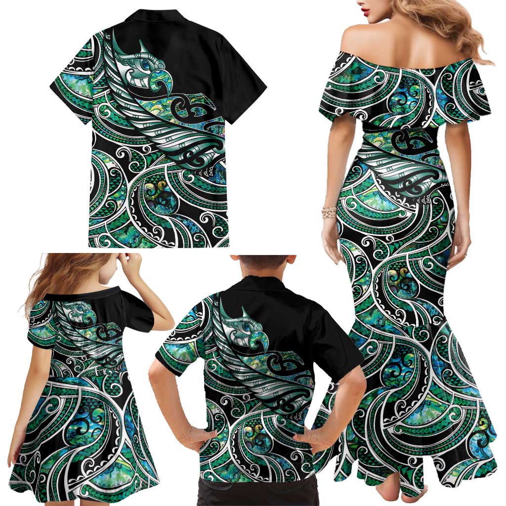 Maori Matariki - Manaia Family Matching Mermaid Dress and Hawaiian Shirt Emerald Paua Shell LT7 - Polynesian Pride