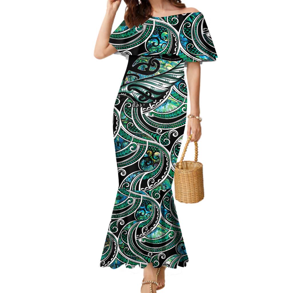 Maori Matariki - Manaia Family Matching Mermaid Dress and Hawaiian Shirt Emerald Paua Shell LT7 Mom's Dress Green - Polynesian Pride