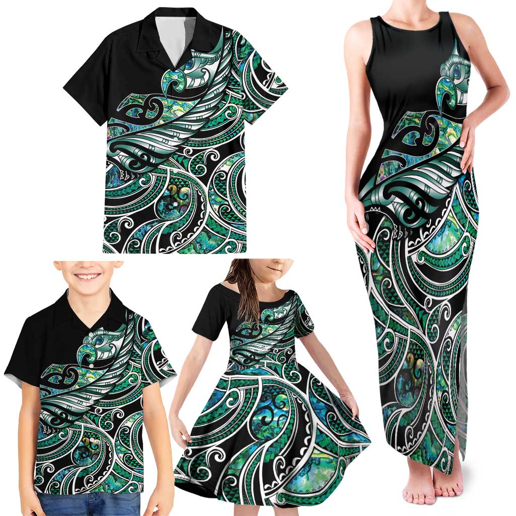 Maori Matariki - Manaia Family Matching Tank Maxi Dress and Hawaiian Shirt Emerald Paua Shell LT7 - Polynesian Pride