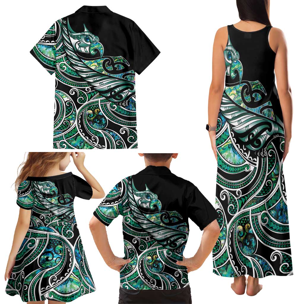 Maori Matariki - Manaia Family Matching Tank Maxi Dress and Hawaiian Shirt Emerald Paua Shell LT7 - Polynesian Pride