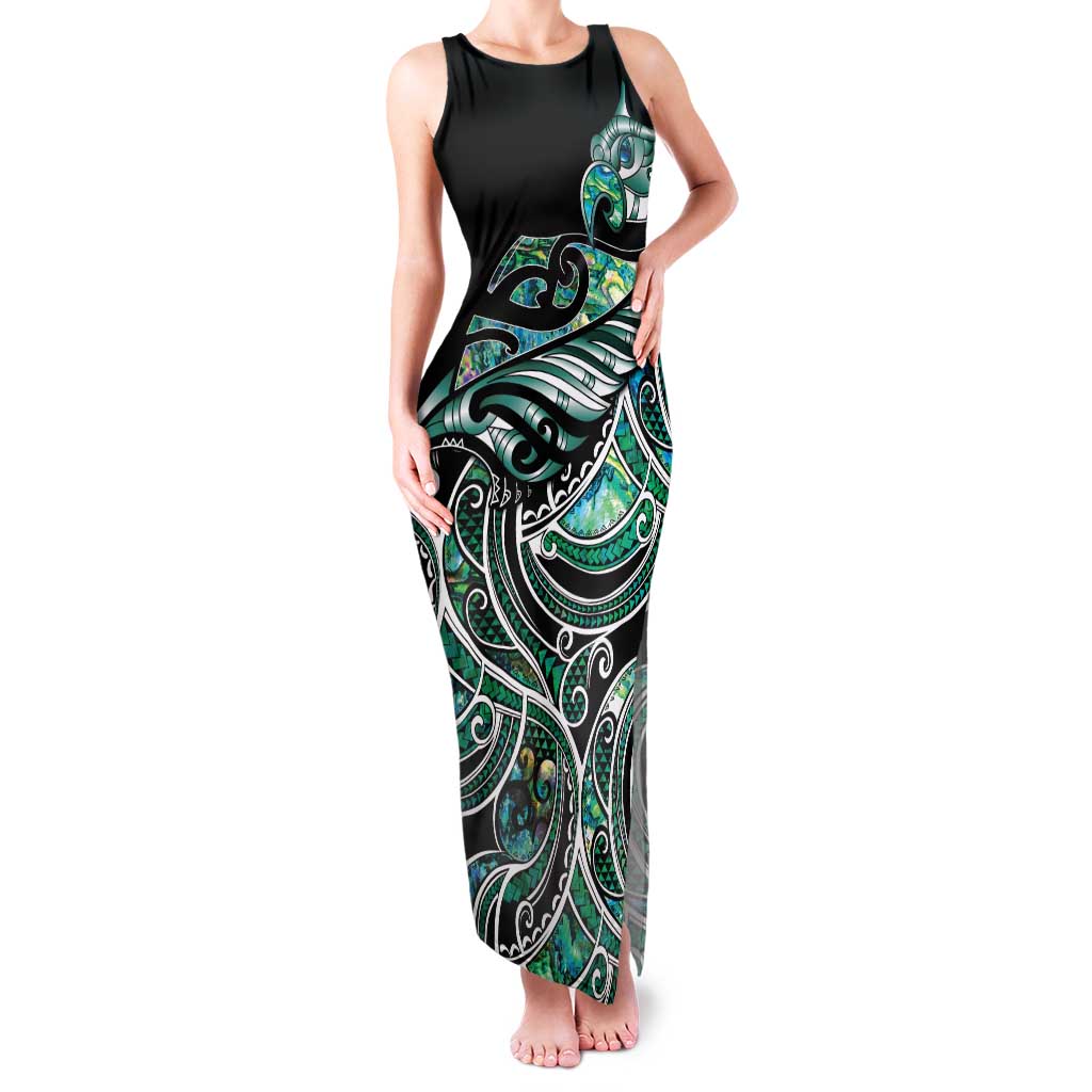Maori Matariki - Manaia Family Matching Tank Maxi Dress and Hawaiian Shirt Emerald Paua Shell LT7 Mom's Dress Green - Polynesian Pride