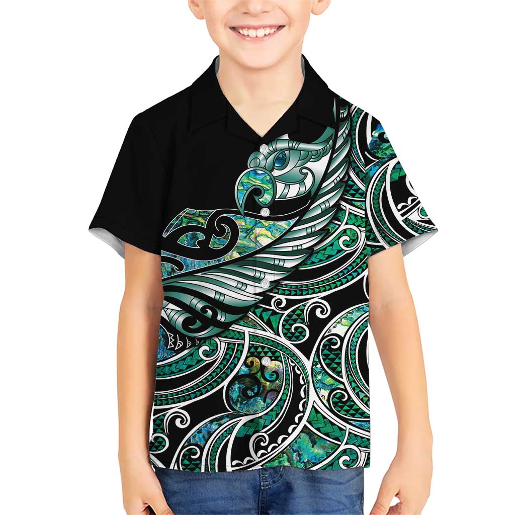 Maori Matariki - Manaia Family Matching Tank Maxi Dress and Hawaiian Shirt Emerald Paua Shell LT7 Son's Shirt Green - Polynesian Pride