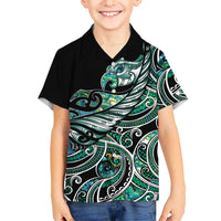 Maori Matariki - Manaia Family Matching Tank Maxi Dress and Hawaiian Shirt Emerald Paua Shell LT7 Son's Shirt Green - Polynesian Pride