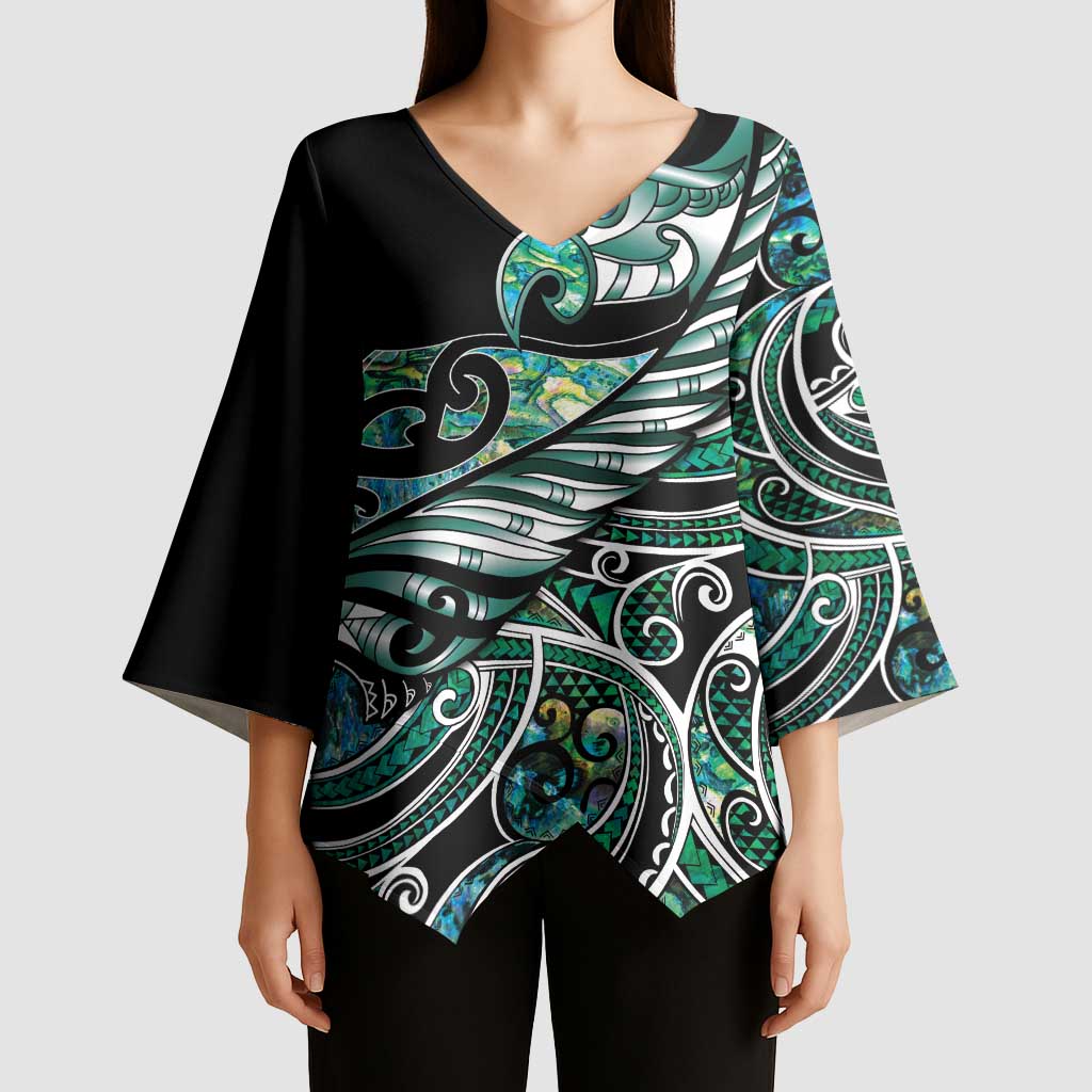 Maori Matariki - Manaia Kimono Sleeve Blouse Emerald Paua Shell