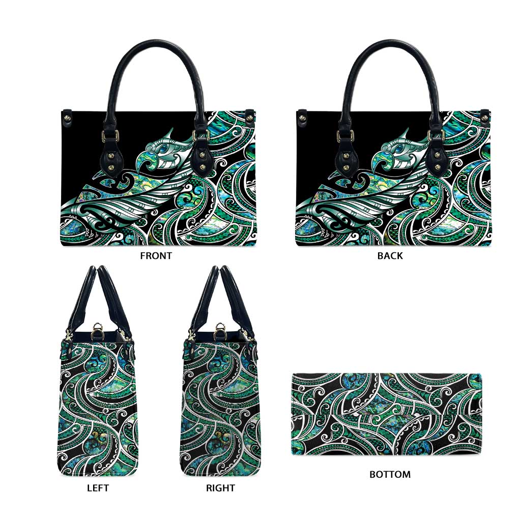 Maori Matariki - Manaia Leather Bag Emerald Paua Shell