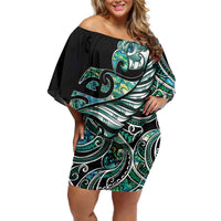 Maori Matariki - Manaia Off Shoulder Short Dress Emerald Paua Shell