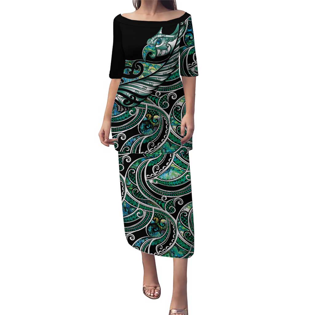 Maori Matariki - Manaia Puletasi Emerald Paua Shell LT7 Long Dress Green - Polynesian Pride