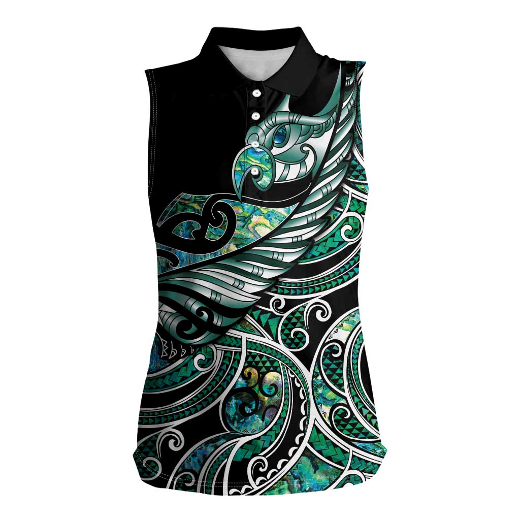 Maori Matariki - Manaia Women Sleeveless Polo Shirt Emerald Paua Shell LT7 Female Green - Polynesian Pride
