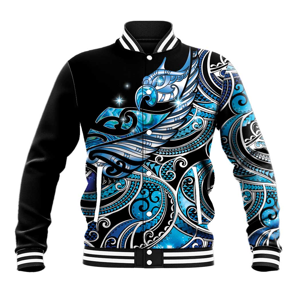 Maori Matariki - Manaia Baseball Jacket Galaxy Blue Paua Shell