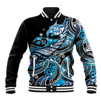 Maori Matariki - Manaia Baseball Jacket Galaxy Blue Paua Shell