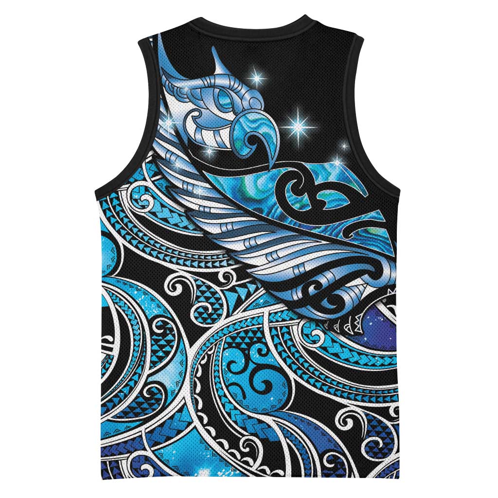 Maori Matariki - Manaia Basketball Jersey Galaxy Blue Paua Shell